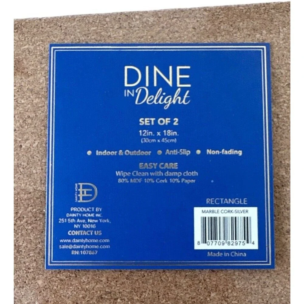 Set of 2 Foiled Granite Thick Cork Heat Resistant Dining Table Placemats 12
